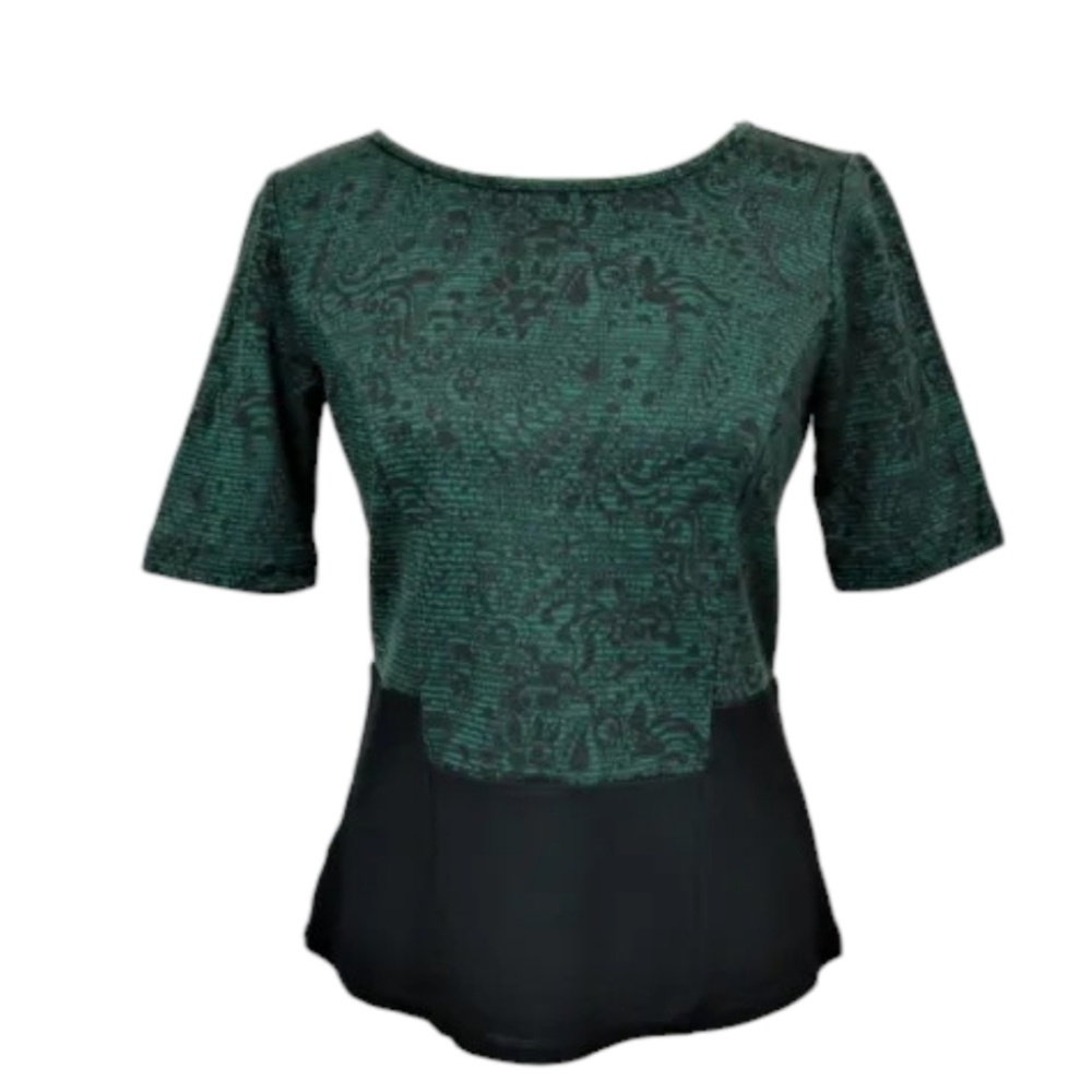 Ann Taylor Women's Dark Green Striped Paisley Zip Back Shirt Blouse Size M